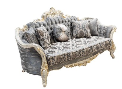 Baroque Sofa 3 Seat Gray Living room Classic Design Sofa Couch Textile